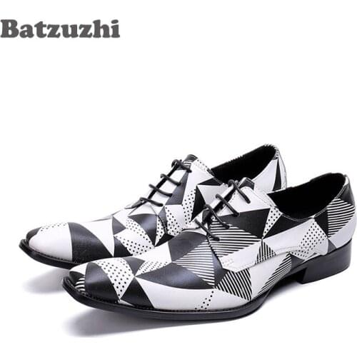 Batzuzhi Brand Men Shoes Lace-up Genuine Leather Dress Shoes for Men Black White Business Shoes Men Wedding and Party Zapatos