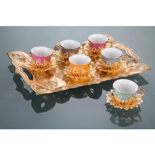 Tulip Design Turkish Tea Set With Tray