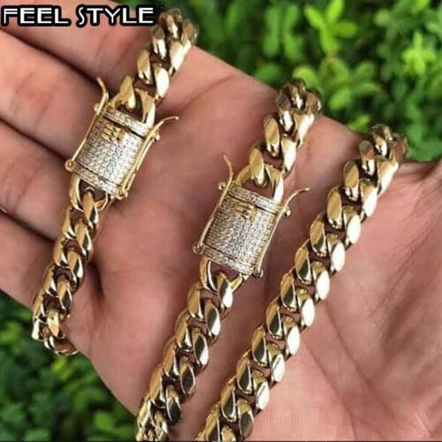 Hip Hop 6/8/1012/14/16/18MM Iced Out Clasp Miami Necklace Mens 316L Stainless Steel Cuban Link Chain Necklaces For Men Jewelry