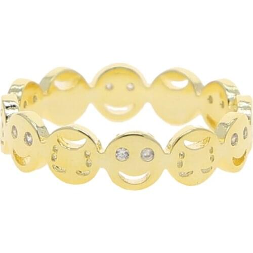 High Quality Gold Color Finger Band Happy Life Smile Full Smiley Face Circle Fashion Women Girl Simple CZ Finger Ring Wholesale