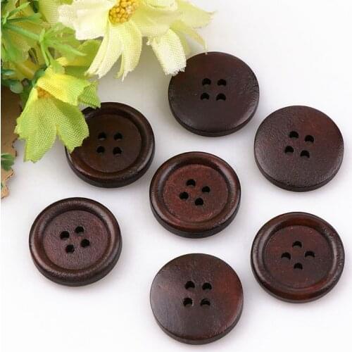 High Quality Sewing Accessories Dark Coffee Wooden Buttons Sewing Scrapbooking 4 Holes Round Brown 18mm 50PCS For Clothes