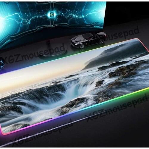 XGZ Waterfall Mountain Scenery Custom Large RGB Mouse Pad Lock Edge Computer Desk Mat Rubber Stripe Non-slip 900x400/800x300 Xxl