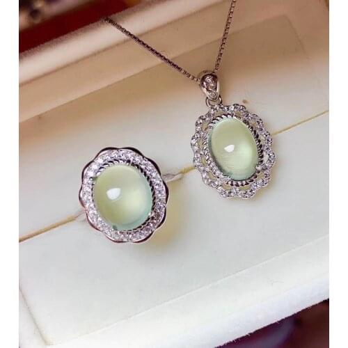 Natural and Real Prehnite jewelry set Natural Real Prehnite 925 sterling silver 1 Prehnite pendant, 1 Prehnite ring