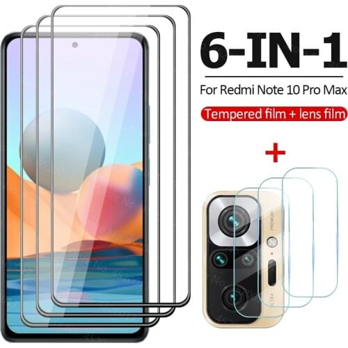 6in1 Tempered Glass For Xiaomi Redmi Note 10 Pro Max Screen Protector Glass For Redmi Note 10Pro 10S Camera Film For Note 10 Pro