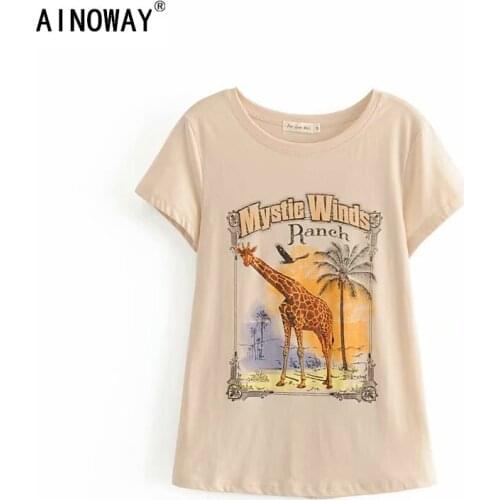 Boho Women animal print Short sleeve Cotton T-Shirt Top fashion Girl Tops Cute beach bohemian Shirts