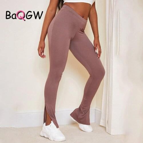 BaQGW Women Legging Split Side High Waist Skinny Pants Trousers 2020 Spring Fitness Office Lady Streetwear Casual Workout Capris