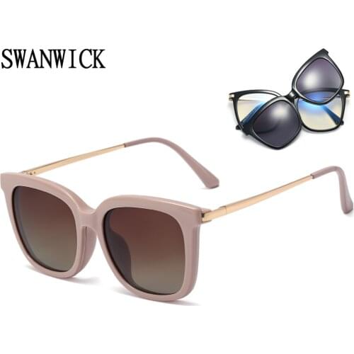 Swanwick square optical anti blue light glasses frames polarized lens clip on retro women sunglasses black brown European style