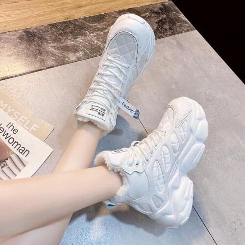 Plush Fur Warm Winter Shoes Women White Sneakers Platform 2021 Winter Snow Boots Furry Sneakers for Winter White Shoes Snowboots