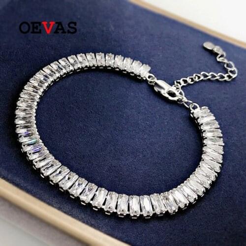 OEVAS 100% 925 Sterling Silver 3*5mm Full High Carbon Diamond Bracelet For Women Sprkling Wedding Party Fine Jewelry Wholesale