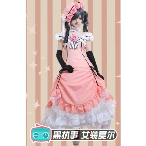 The Anime Black Butler cos Char Ciel Phantomhive Womens prom pink foreign dress Womens gangster dress