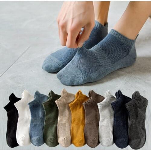 10 Pairs/set Men Cotton Socks Low Cut Air Mesh Design Cuff Tab 10 Solid Colors Black White Thin Breathable Casual Ankle 10 Pack