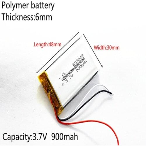 3 line 3.7V 900mAh 603048 Lithium Polymer Li-Po li ion Rechargeable Battery cells For Mp3 MP4 MP5 GPS mobile bluetooth