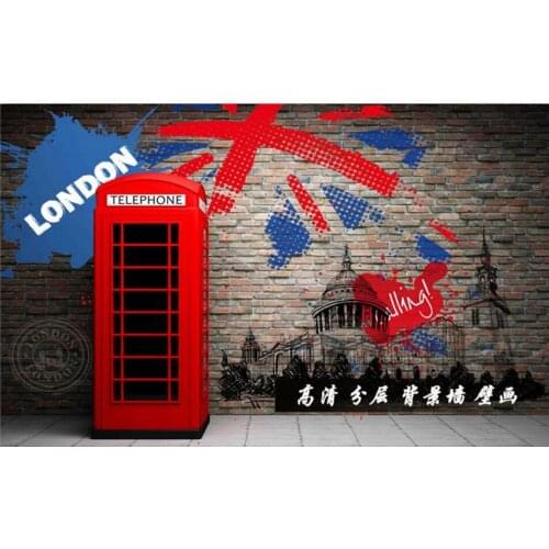 Custom 3D murals,Retro 3D stereo red phone booth papel de parede,hotel restaurant bar living room sofa TV wall bedroom wallpaper