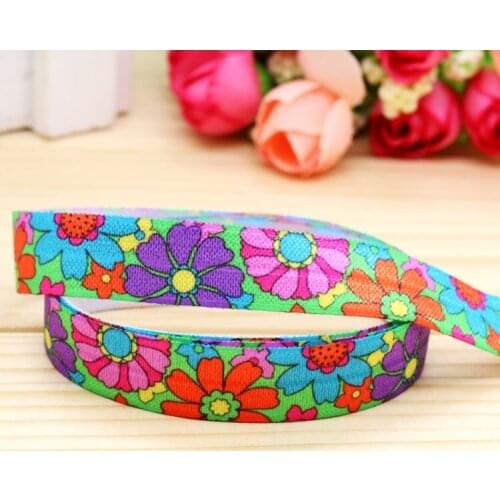 5/8'' Free shipping Fold Elastic FOE flowers printed headband headwear hairband diy decoration wholesale OEM P5115