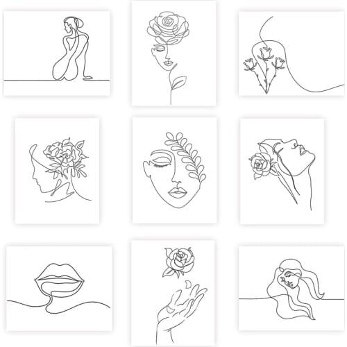 9 Pieces Minimalist Wall Art Prints Unframed Woman Minimal Line Wall Decor 8 x 10 Inch Abstract Woman Aesthetic Poster