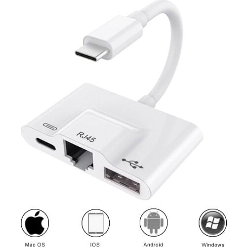 USB C to RJ45 Ethernet LAN Network Adapter,Type c to USB 3 Digital Camera Reader with USB C Charge Port for iPad Pro Pixel 3/3XL