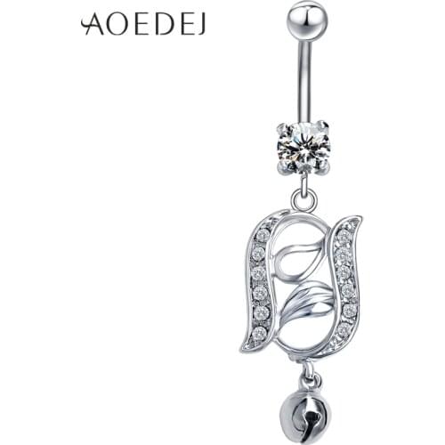 AOEDEJ New Navel Rings With Cz Zirconia Heart Leaves Bell Pendant Piercing Ombligo Stainless Steel Jewelry Belly Button Piercing