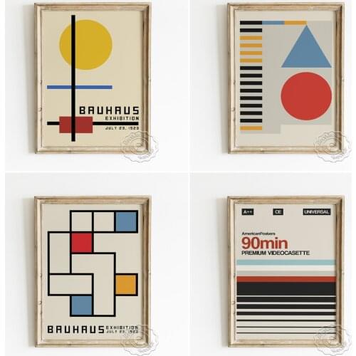 Bauhaus Exhibition Minimalism Museum Poster, Geometry Shape Collages Art Prints, Planar Elements Pattern Business Style Decor