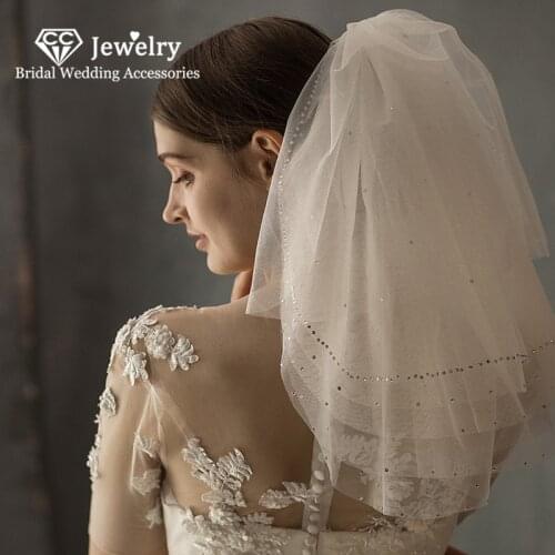 CC Wedding Veil With Combs Engagement Accessories for Women Bridal Headdress 100% Handmade Veils Jewelry Short 5 Layer Lace V624