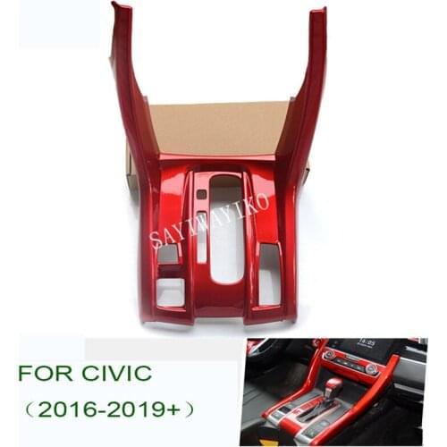 Central Control Panel Gear Shift Frame Cover Trim Fit For Honda Civic 2016 - 2019 Left hand drive Matte Red Carbon Fiber ABS