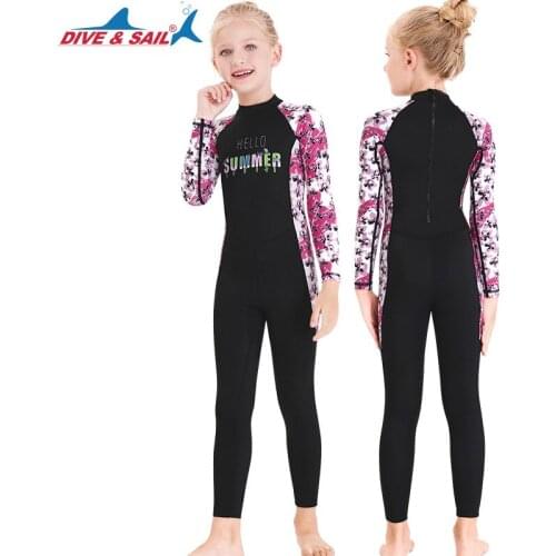 Kids Girls Boys One Piece Water Sports Sun Protection Rash Guard UPF 50+ Long Sleeves Full Suit Swimsuit Lycra Wetsuit Dive Skin