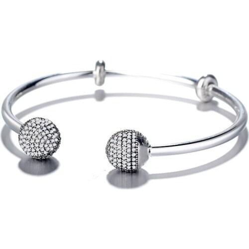 S925 Silver Color Sparkling Open Set Pave Bead Bracelet DIY Beads Bracelet Fit Original Charms Women Bracelet Jewelry