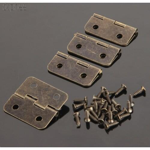 Dophee 4pcs vintage Hinges 3 sizes With Screws 4 Holes for House Furniture Brass Hinge Dollhouse Miniature Cabinet Closet