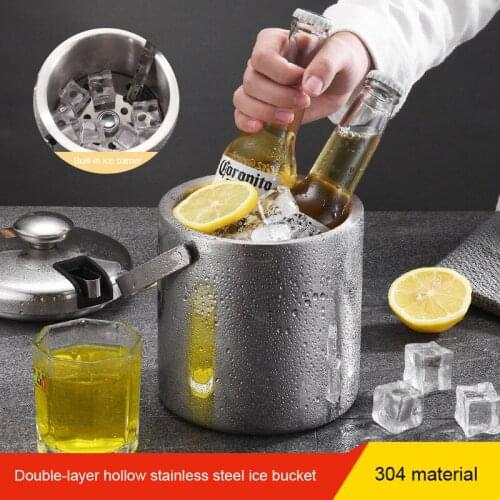 Geetest 304 Stainless Steel Ice Bucket Portable Double Wall Insulated with Lid Hotel Champagne Whiskey Beverage Beer Tools