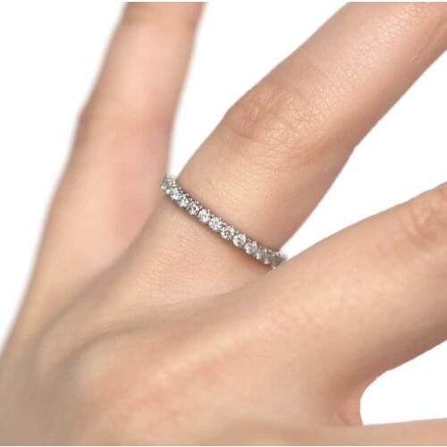 Hot Sale Genuine 925 silver Diamond Ring Sparkling Simple Round Thin Rings for Women Element Fine wedding Engagement Jewelry