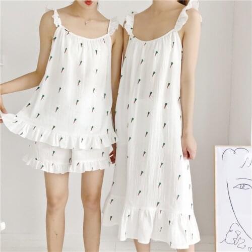Cotton Women Pajamas Set Summer Set Female Lovely Cartoon Carrot Printed Homewear two-piece suit dress