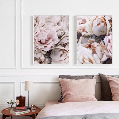 Pink Peony Nordic Wall Art On Canvas Poster Print Flower Painting Minimalist Scandinavian Decoration Picture Living Room Decor