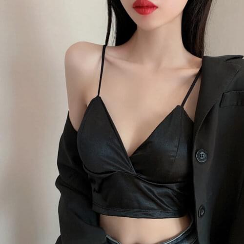 Sexy Satin Crop Tops Women Tube Top Top Female Spaghetti Strap T-shirt Cropped With Chest Padded Camisole sexy streetwear