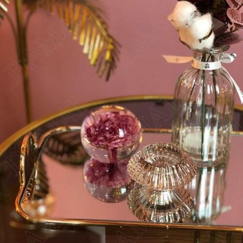 Golden Stroke Glass Mirror Storage Tray Gilded Metal Frame Jewelry Plate Cosmetic Container Dressing Table Organizer Trays