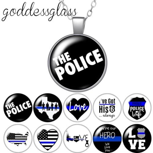 Love Police Blue style symbol Hero Round Glass glass cabochon silver plated/Crystal pendant necklace jewelry for Gift
