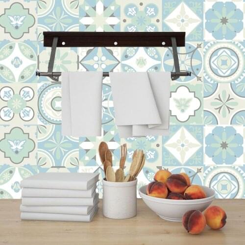 Morocco Arabic Green Tiles Wall Stickers Kitchen Bathroom Home Decor Art Mural Shine Surface Waterproof Wall Poster Customed