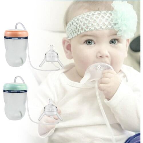 P31B 250ml Multifunctional Handless Imitation Milk Weaning Bottle Self-Feeding Baby Bottle with Long Straw Tube Anti-Colic