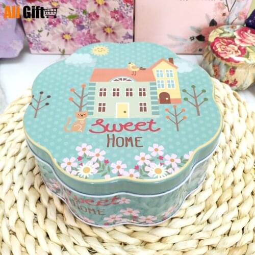 Fashion Flower-shaped Cookie Tin Box Packaging Candy Chocolate Nougat Cake Cans For Children Gifts Dessert Tea Tin Storage Box