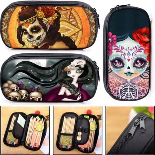 Cartoon Gothic Girls Print Cosmetic Bags Pencil Holder Women Makeup Bag Teenager Girl School Case Stationary Bag Gift