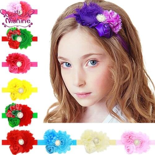 Nishine 1 PCS Lovely Handmade Flowers Infant Elastic Hairband Fashion Princess Headband One Hundred Days Baby Photography Props