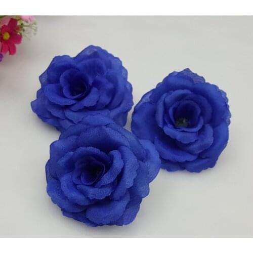 New 10pcs/lot 8cm Blue Artificial Silk Rose Head Flower for Wedding Christmas Party DIY Decoration Accessories 17 Colors can Mix