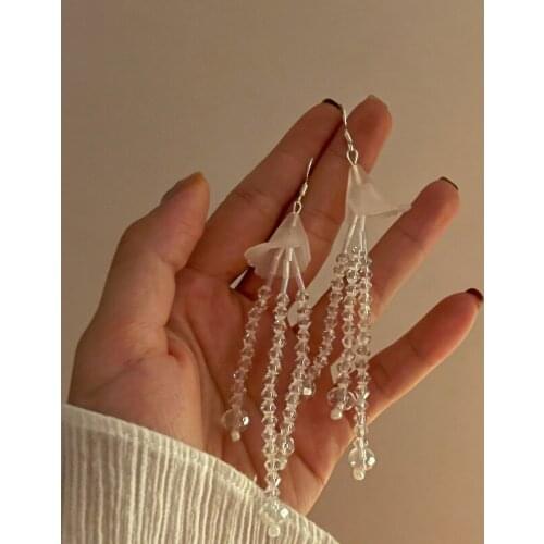 2021 New Trendy Long Crystal Acrylic Hyperbole Style Drop Earrings For Women Contracted Pearl Tassel Earring Elegant Jewelry