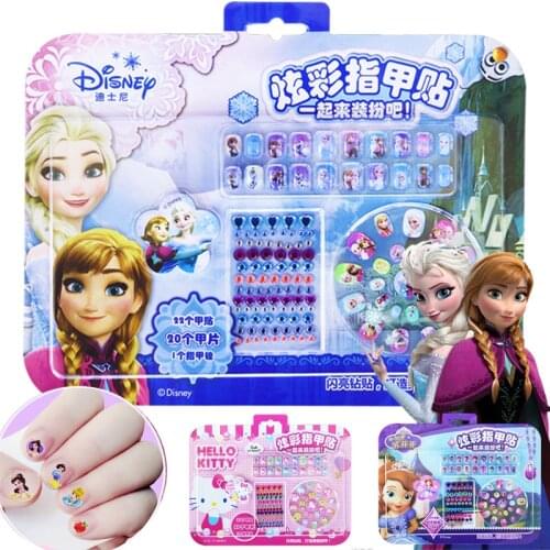 Original Disney Nail Stickers Set Colorful Diamond Stickers Cartoon Princess Anime Figure Frozen Snow White Sofia Girls Gifts