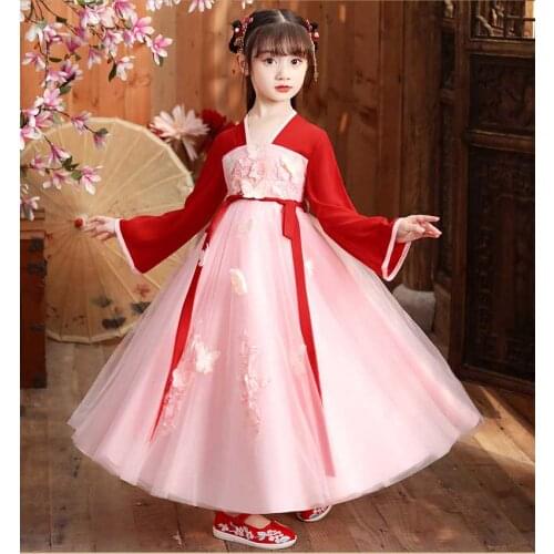 Girls' Hanfu Autumn dress Ancient Style new Embroidery Party Dress Coming-of-age CeremonyWedding Evening Dress Flower childrens
