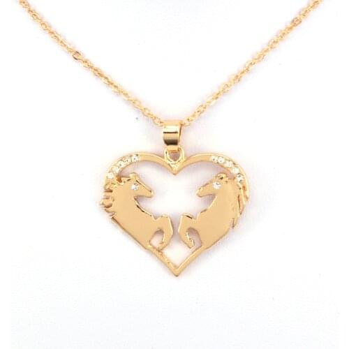 Hzew heart shape two horses pendant necklace horse necklaces gift