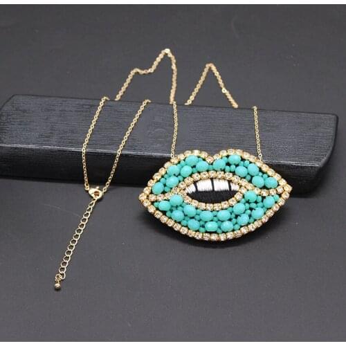Fashion temperament lip necklace rhinestone large particles rice beads big lips necklace travel commemorative wild necklace 886