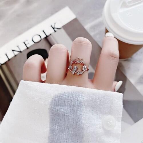 Simple Flower Ring For Women Female Cute Bow Finger Rings Romantic Birthday Gift For Girlfriend Fashion Zircon Stone Jewelry
