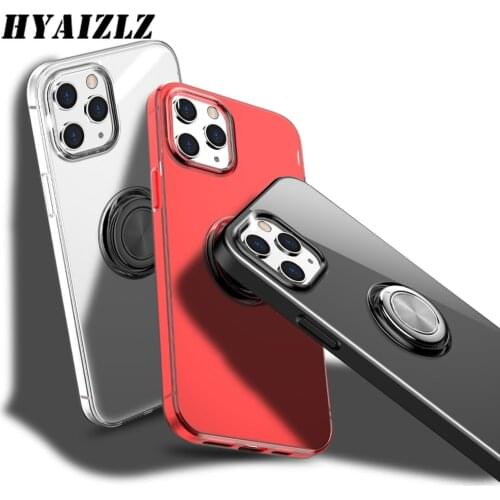 Transparentr Case for iPhone 12 Mini 11 Pro Max SE 2020 XR X XS 7 8 6S Plus Soft TPU Metal Ring Holder Cover Car Magnetic Stand