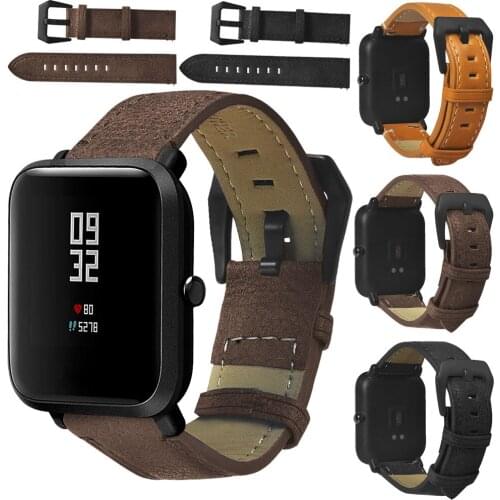 20mm Leather Sports Watch Band For Samsung Galaxy Watch 42mm Leather Replacement Bracelet Strap For Amazfit Bip Smart Wrist band