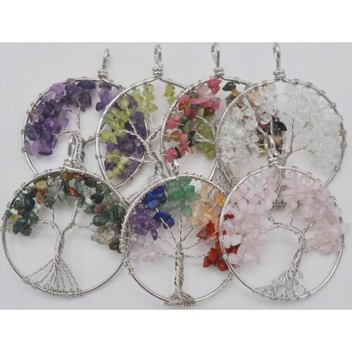 Handmade Tree of life Tourmaline Peridot Olivine Garnet Labradorite Crystal Stone Wire Wrap Pendant Jewelry For Woman Gift