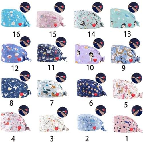 Doctor Nurse Scrub Cap Heart Button Mask Holder Cartoon Bouffant Cap